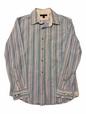 Banana Republic Men’s Blue and White Vertical Stripe Dress Shirt